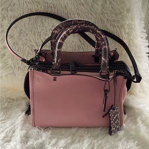 Coach Pink Shoulder Bag with Snake Print Accents